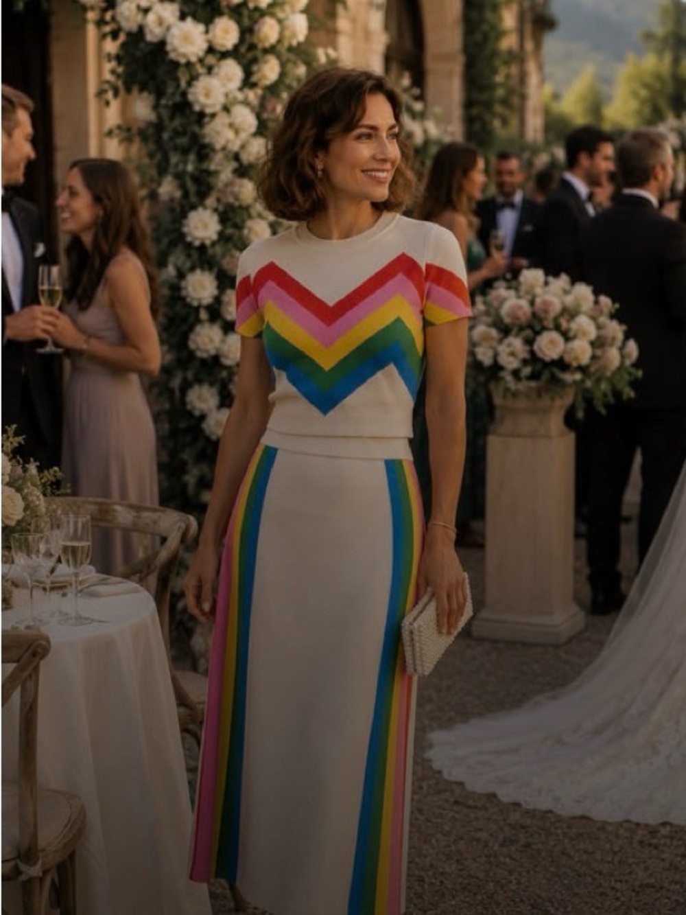 70s Style Midi Set with Rainbow Chevron Pattern